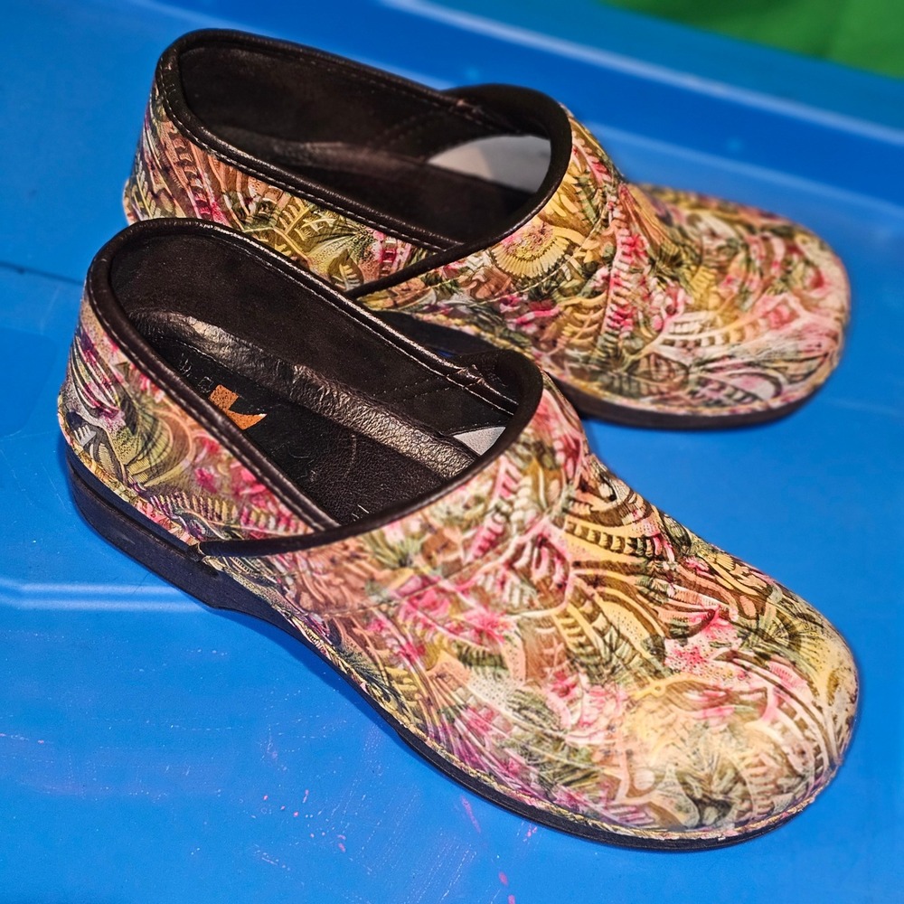 Dansko XP Womens Yellow Floral Professional Nursing Clogs Shoes 41 10.5 -‎ 11